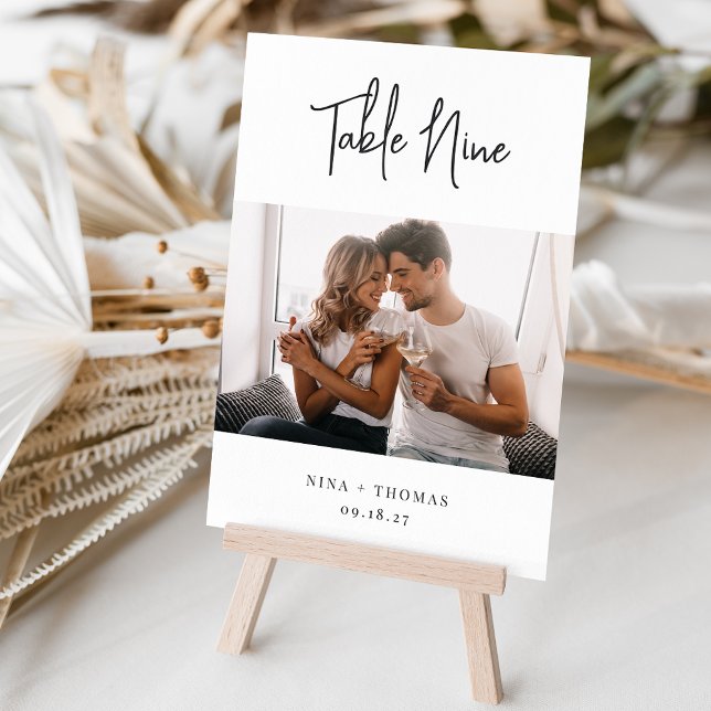 Tarjeta De Mesa Moderno manuscrito + clásica foto de serie (3.5x5" photo table numbers)