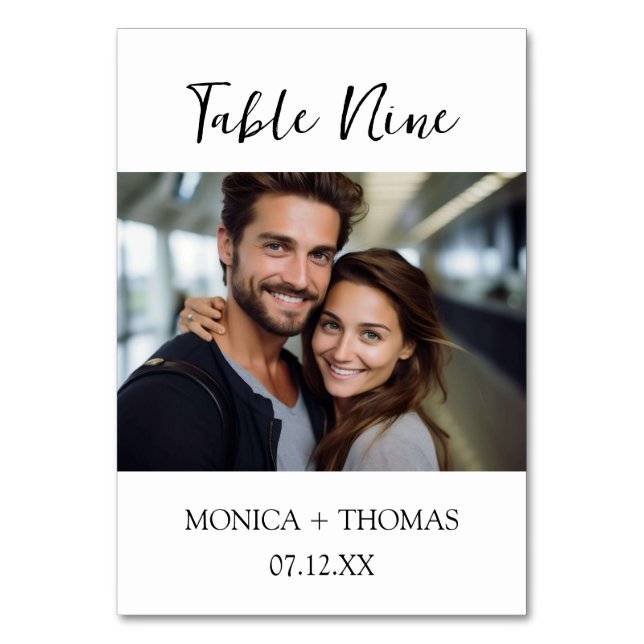 Tarjeta De Mesa Moderno manuscrito + foto clásica con serif (Anverso)