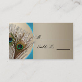 Tarjeta De Mesa Moderno matrimonio de plumas de pavo real de Taupe