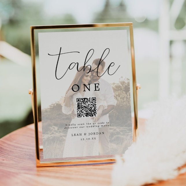 Tarjeta De Mesa Moderno menú Boda de código QR de fotografía (Subido por el creador)