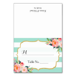 Tarjeta De Mesa Moderno Mint Green Stripes Floral Boda Place