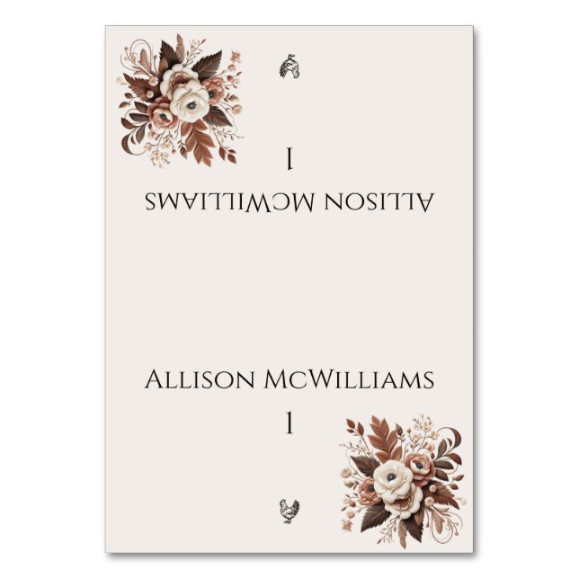 Tarjeta De Mesa Moderno País Elegante Occidental- Aves Florales (Anverso)