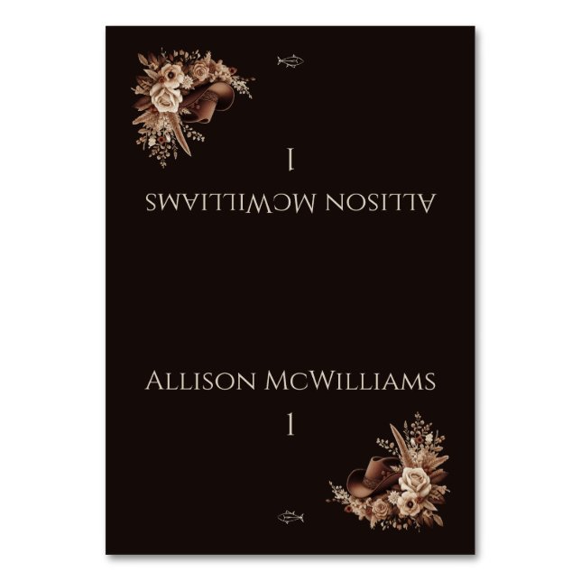 Tarjeta De Mesa Moderno País Elegante Occidental - Floral-Pescado (Anverso)