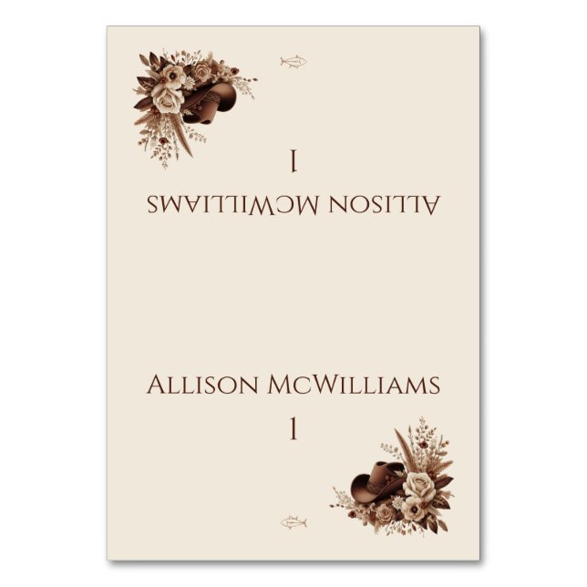 Tarjeta De Mesa Moderno País Elegante Occidental - Floral-Pescado (Anverso)