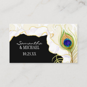 Tarjeta De Mesa Moderno Peacock Feathers Faux Ribbon Damask Swirl
