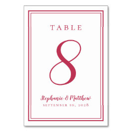 Tarjeta De Mesa Moderno Personalizado Magenta Sencillo Boda Rojo