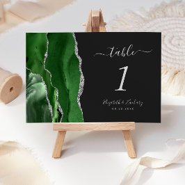 Tarjeta De Mesa Moderno Verde Cazador Plata Ágata Oscuro Boda