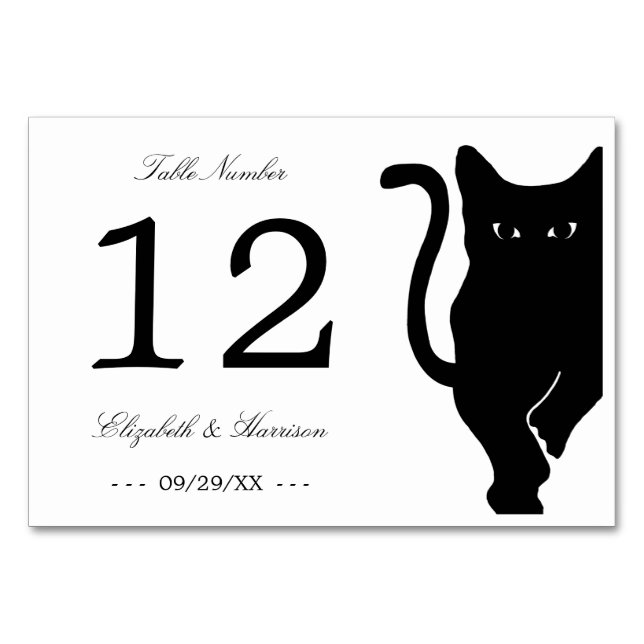 Tarjeta De Mesa Moderno y capataz Boda negro de gato (Anverso)