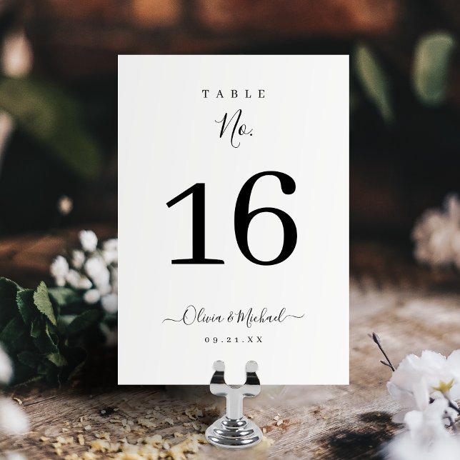 Tarjeta De Mesa Moderno y elegante boda de guiones (Modern simple elegant script wedding table number card)