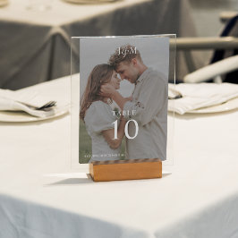 Tarjeta De Mesa Moderno y elegante foto de un Boda monograma