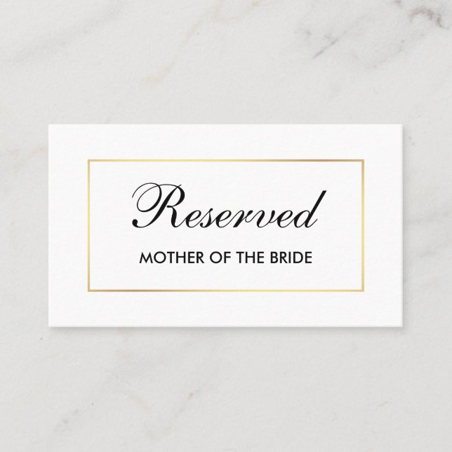 Tarjeta De Mesa Moderno y elegante nombre reservado de Boda blanco (Anverso)