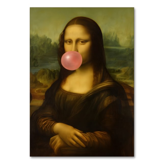 Tarjeta De Mesa Mona Lisa Soplando Goma Rosa (Anverso)