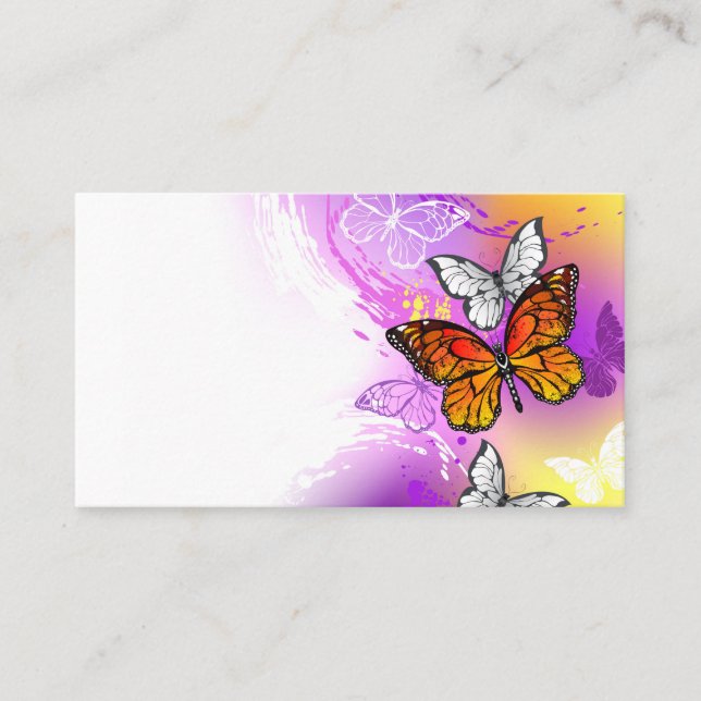 Tarjeta De Mesa Monarch Butterflies on Purple Background (Anverso)