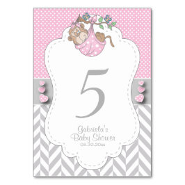 Tarjeta De Mesa Mono rosa, blanco y gris - Números de tabla