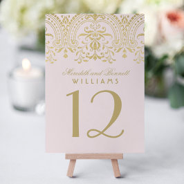 Tarjeta De Mesa Monograma Antiguo Glamour de Oro Rosa Pálido