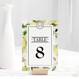 Tarjeta De Mesa Monograma blanco de limón floral