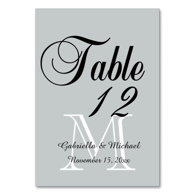 Tarjeta De Mesa Monograma blanco gris (Anverso)