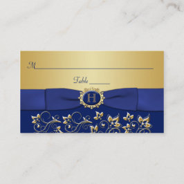 Tarjeta De Mesa Monograma Blue Gold Floral Place Card