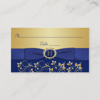 Tarjeta De Mesa Monograma Blue Gold Floral Place Card