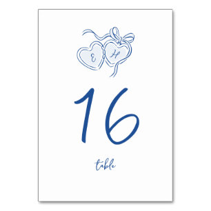 Tarjeta De Mesa Monograma caprichoso de bodas de corazones dibujad