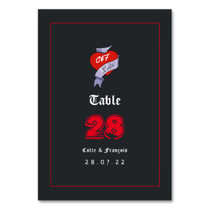Tarjeta De Mesa Monograma de boda de Rock and Roll