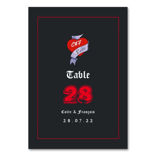 Tarjeta De Mesa Monograma de boda de Rock and Roll (Anverso)