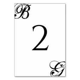 Tarjeta De Mesa Monograma de escritura en blanco y negro Boda