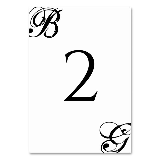 Tarjeta De Mesa Monograma de escritura en blanco y negro Boda (Anverso)