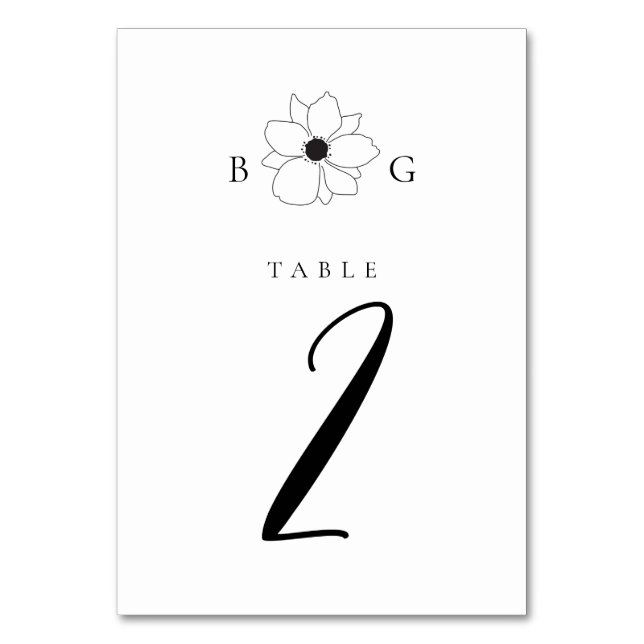 Tarjeta De Mesa Monograma de flor silvestre Número de tabla (Anverso)