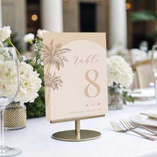 Tarjeta De Mesa Monograma de guión beige de palma árbol Bodas de p
