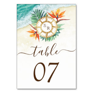 Tarjeta De Mesa Monograma de la brújula mundial del mapa de destin