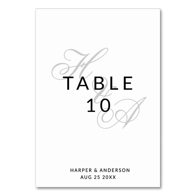 Tarjeta De Mesa Monograma de letra script elegante moderno para bo (Anverso)