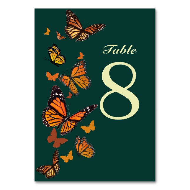 Tarjeta De Mesa Monograma de mariposa monarca de boda otoño (Anverso)