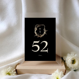 Tarjeta De Mesa Monograma de oro clásico negro y crema Boda