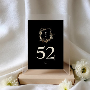 Tarjeta De Mesa Monograma de oro clásico negro y crema Boda