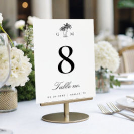 Tarjeta De Mesa Monograma de Palma Elegante Boda de Playa