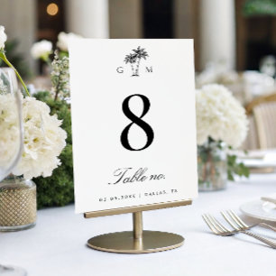 Tarjeta De Mesa Monograma de Palma Elegante Boda de Playa