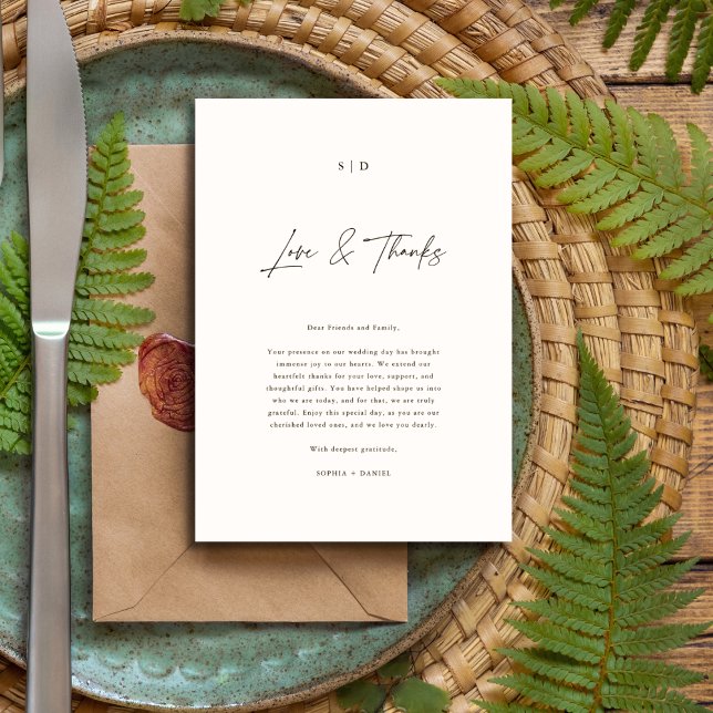 Tarjeta De Mesa Monograma Elegante Caligrafía Amor y Gracias Boda (Subido por el creador)