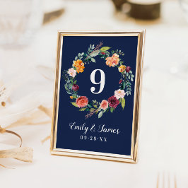Tarjeta De Mesa Monograma Floral de Boda Otoñal Burgundy Rústico M