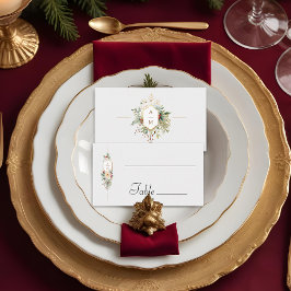 Tarjeta De Mesa Monograma floral de Navidades simplemente elegante