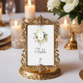 Tarjeta De Mesa Monograma floral de Navidades simplemente elegante