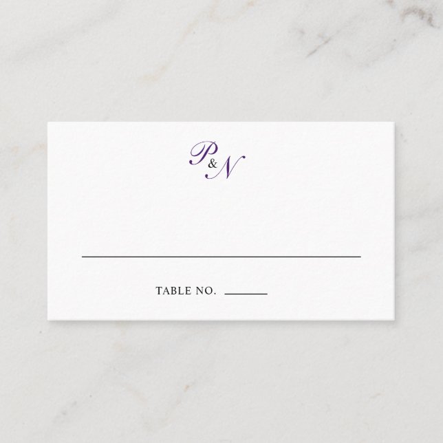 Tarjeta De Mesa Monograma formal tradicional real morado Boda form (Anverso)