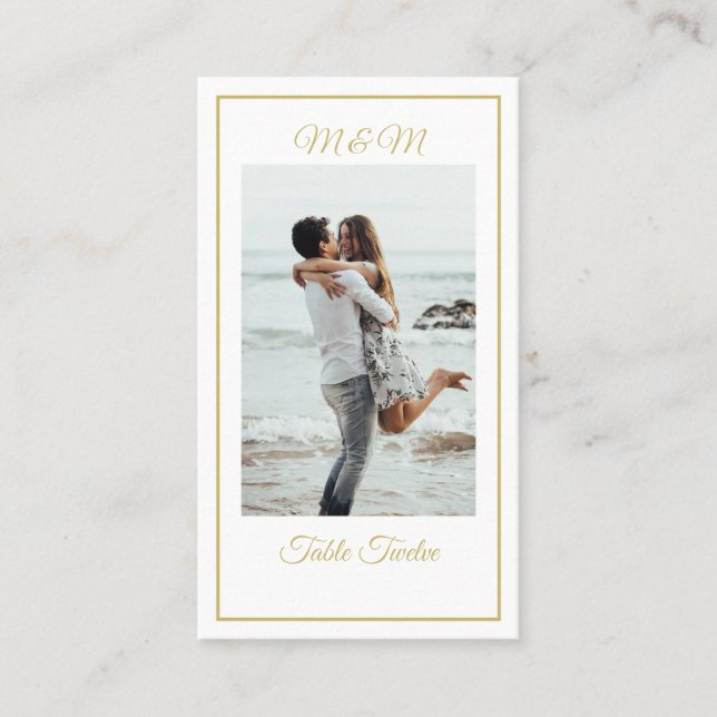 Tarjeta De Mesa Monograma Foto Oro Elegante Número de Mesa (Anverso)