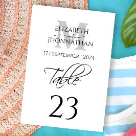 Tarjeta De Mesa Monograma gris simple minimalista Boda de fecha