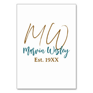Tarjeta De Mesa Monograma marrón azul turquesa año aprox. mini sim