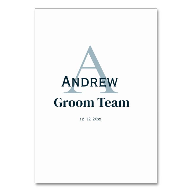 Tarjeta De Mesa monograma personalizado sencillo equipo del novio  (Anverso)