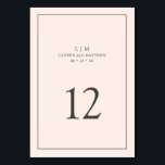 Tarjeta De Mesa Monograma Sencillo Rosa Claro Elegante Boda<br><div class="desc">Número de mesa de boda simple con un diseño elegante y atemporal con su monograma de dos letras, nombres, fecha y número de mesa rodeados de un borde delgado. Todos los elementos del diseño son grises sobre un fondo rosa pálido y pueden cambiarse a cualquier color que desee en la...</div>