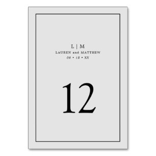 Tarjeta De Mesa Monograma Simple de Color Gris Claro Elegante Boda
