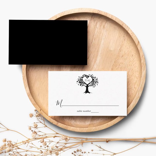 Tarjeta De Mesa Monograma simple negro y blanco Boda de árbol del  (Subido por el creador)