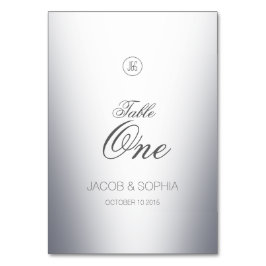 Tarjeta De Mesa Monogramado elegante plateado